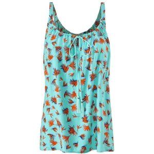 CABI #5230 Blue Orange Flora Tassel Tank Top sz S